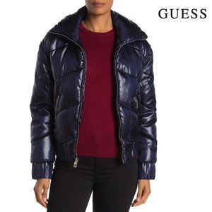 GUESS Navy Quilted Puffer Women's Jacket